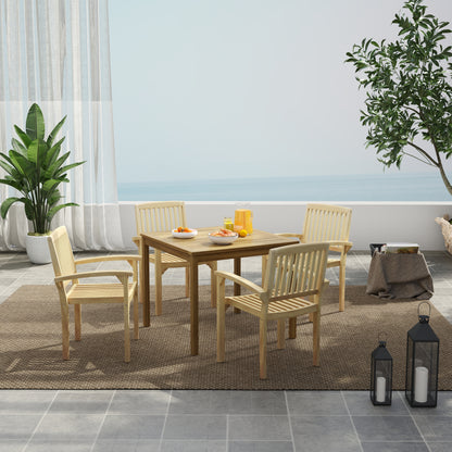 Set of 4 Outdoor Patio Chair with Slatted Seat and Curved Seat, Natural Patio Dining Chairs at Gallery Canada