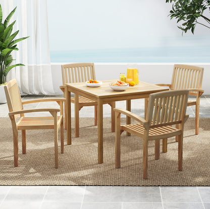 Set of 4 Outdoor Patio Chair with Slatted Seat and Curved Seat, Natural Patio Dining Chairs at Gallery Canada