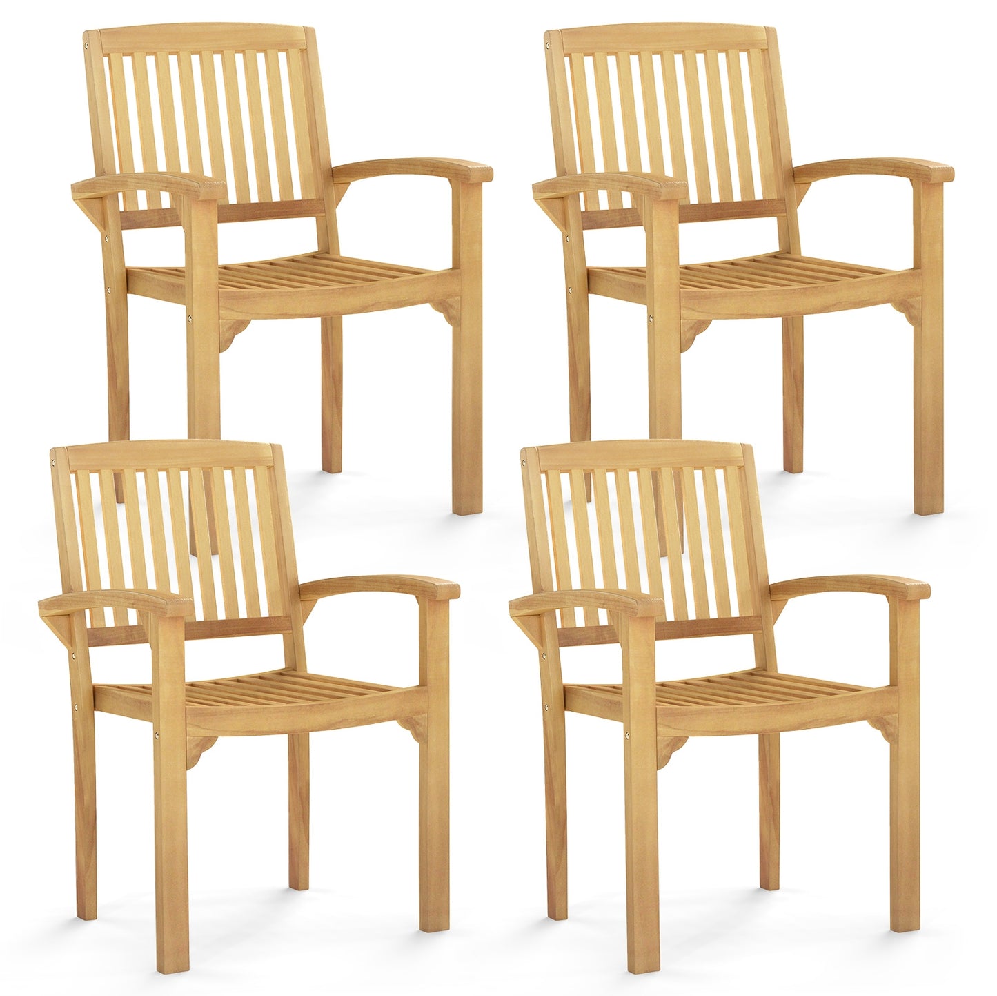 Set of 4 Outdoor Patio Chair with Slatted Seat and Curved Seat, Natural Patio Dining Chairs Natural at Gallery Canada