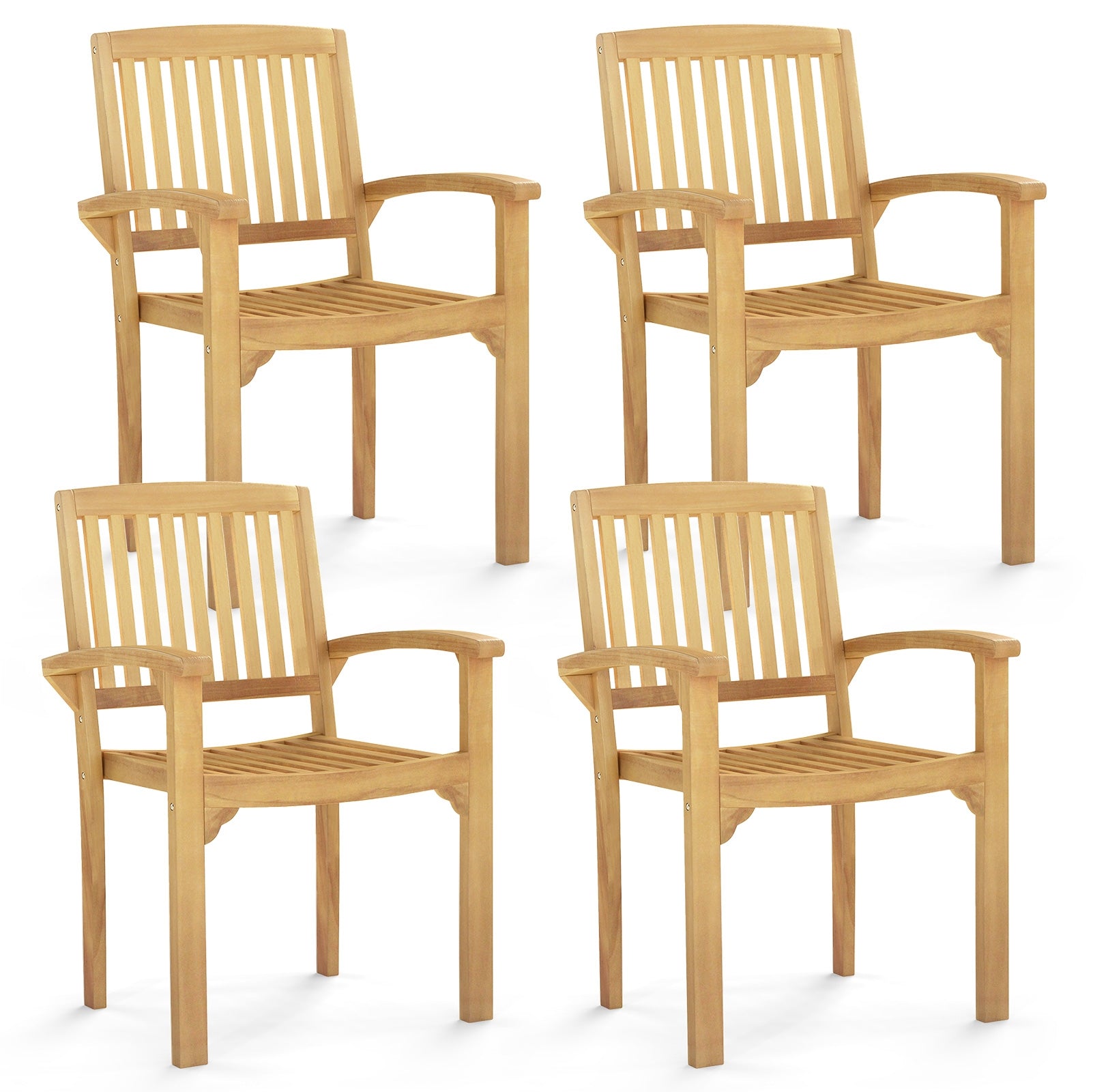 Set of 4 Outdoor Patio Chair with Slatted Seat and Curved Seat, Natural Patio Dining Chairs Natural at Gallery Canada