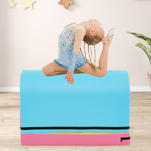 Gymnastics Vaulting Box with Detachable Mat Carrying Handle for Kids, Blue