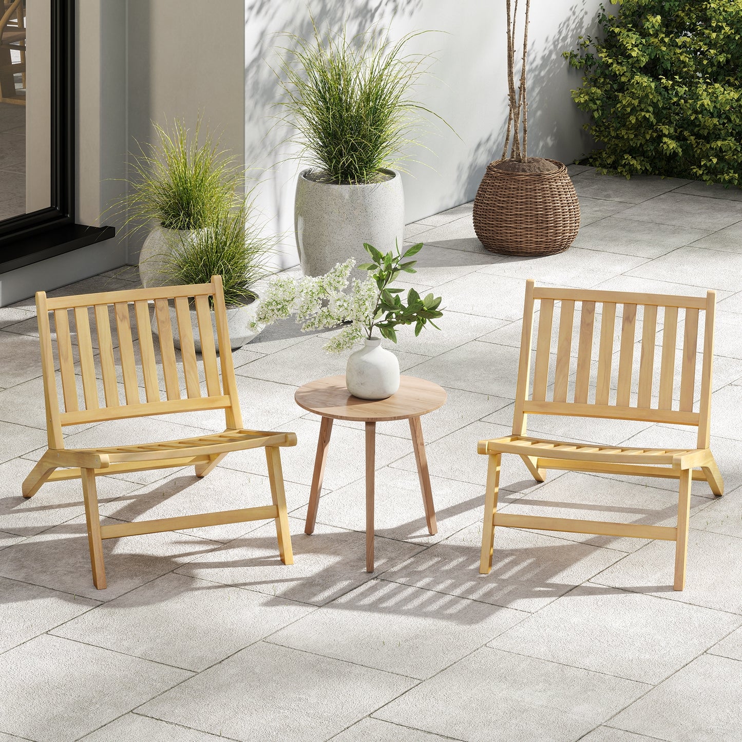 Teak Wood Outdoor Reclining Chair with Comfortable Backrest, Natural Beach & Lawn Chairs at Gallery Canada