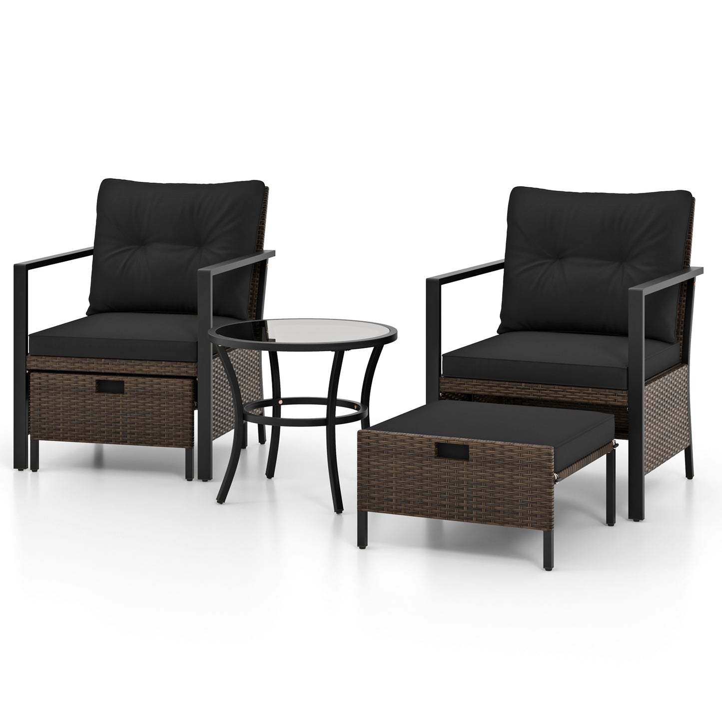 Ensemble de mobilier d'extérieur 4 pièces, table basse à plateau en verre, noir