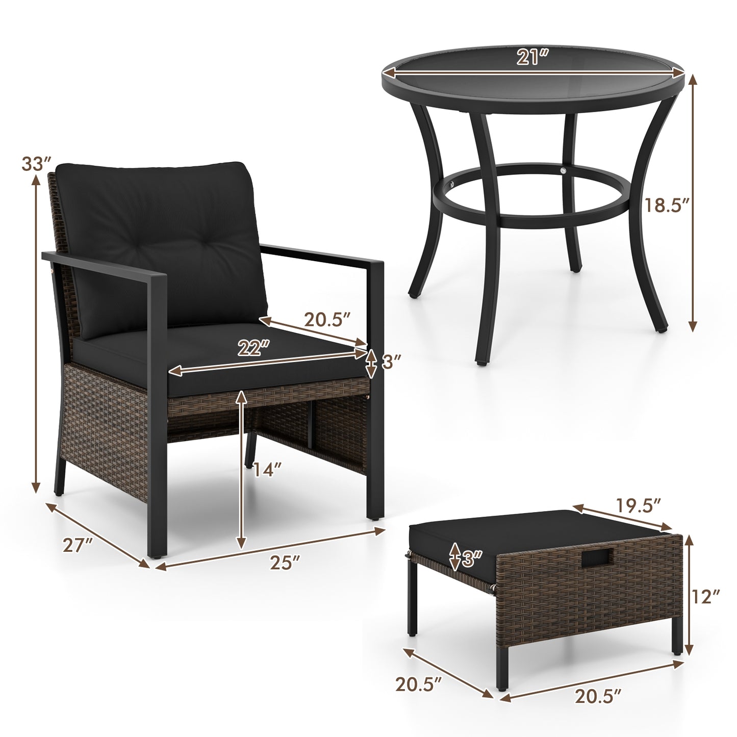 4 Piece Outdoor Furniture Set with Glass Topped Coffee Table, Black Patio Conversation Sets at Gallery Canada