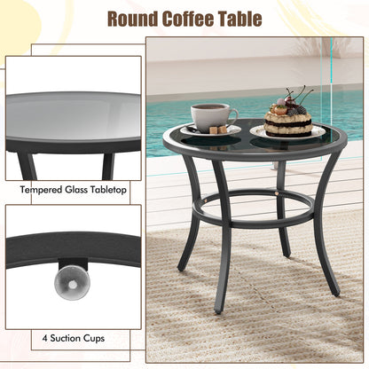 4 Piece Outdoor Furniture Set with Glass Topped Coffee Table, Black Patio Conversation Sets at Gallery Canada