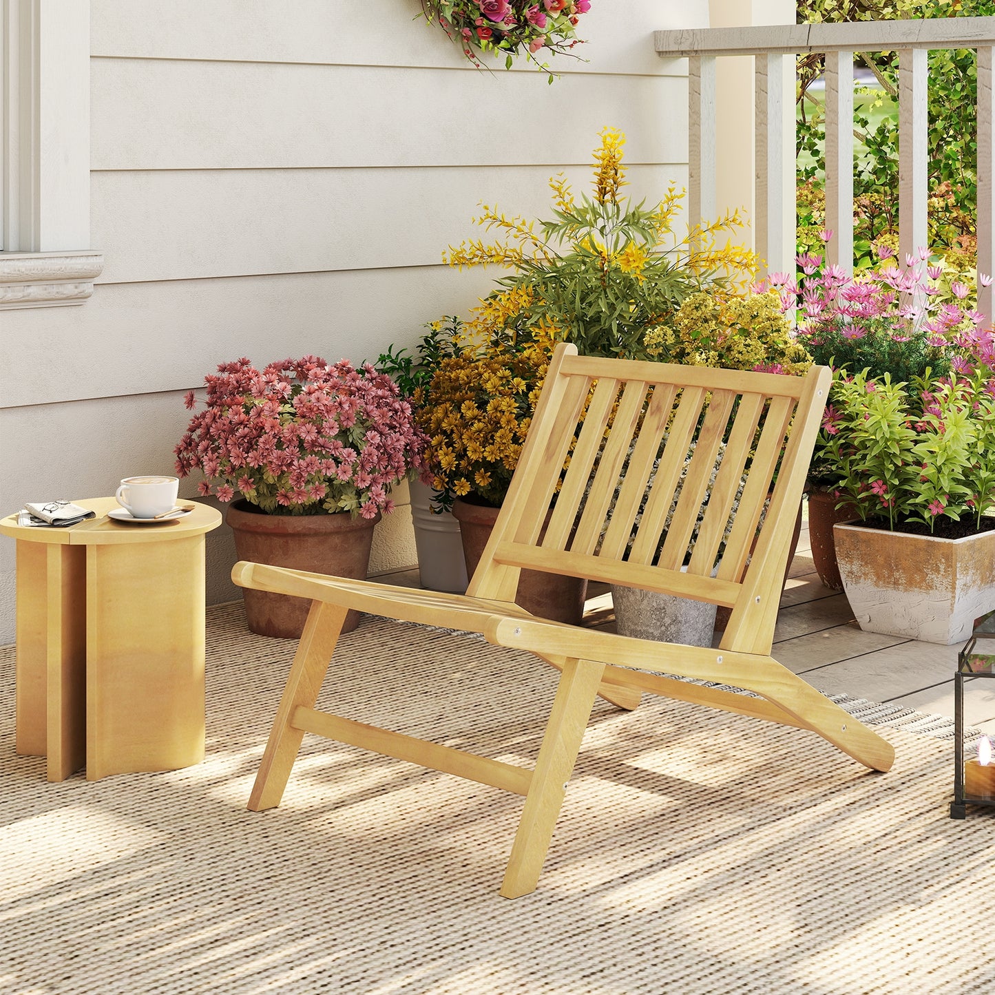 Teak Wood Outdoor Reclining Chair with Comfortable Backrest, Natural Beach & Lawn Chairs at Gallery Canada