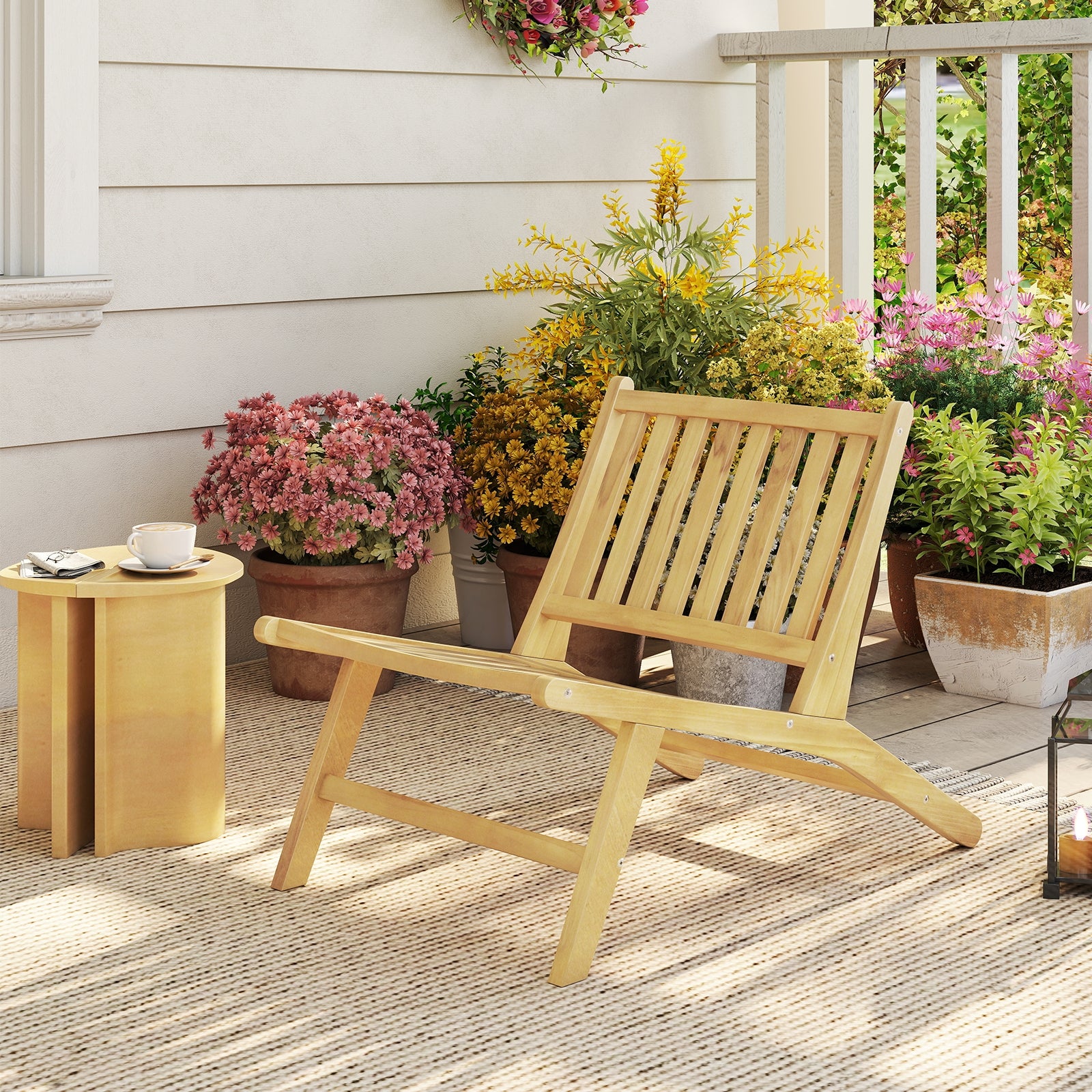 Teak Wood Outdoor Reclining Chair with Comfortable Backrest, Natural Beach & Lawn Chairs at Gallery Canada