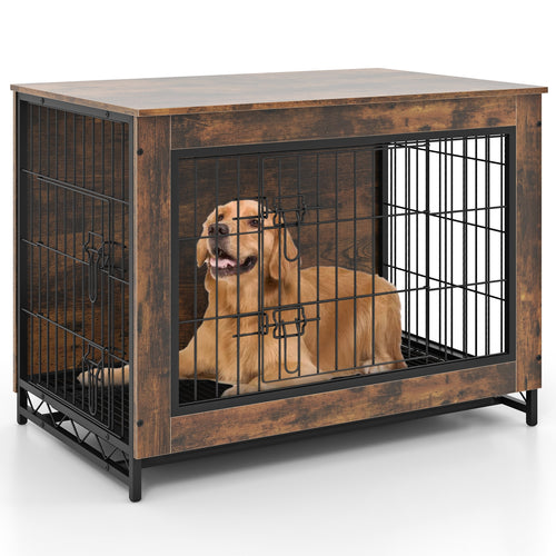 Dog Crate Furniture, Double Lockable Doors, Removable Tray, M