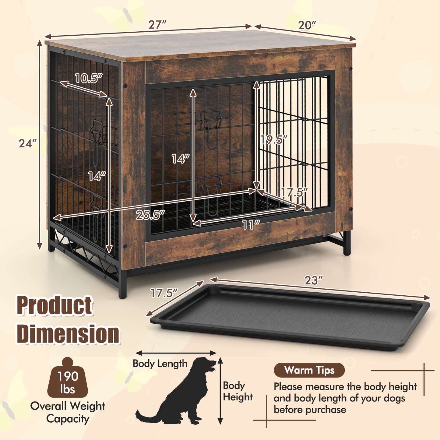 Dog Crate Furniture with Double Lockable Doors and Removable Pull-out Tray-S Dog Kennels at Gallery Canada