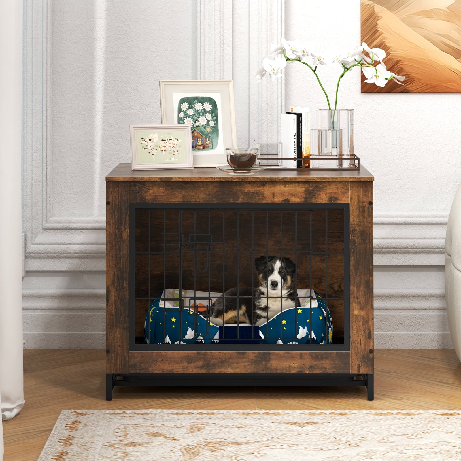 Dog Crate Furniture with Double Lockable Doors and Removable Pull-out Tray-S Dog Kennels at Gallery Canada