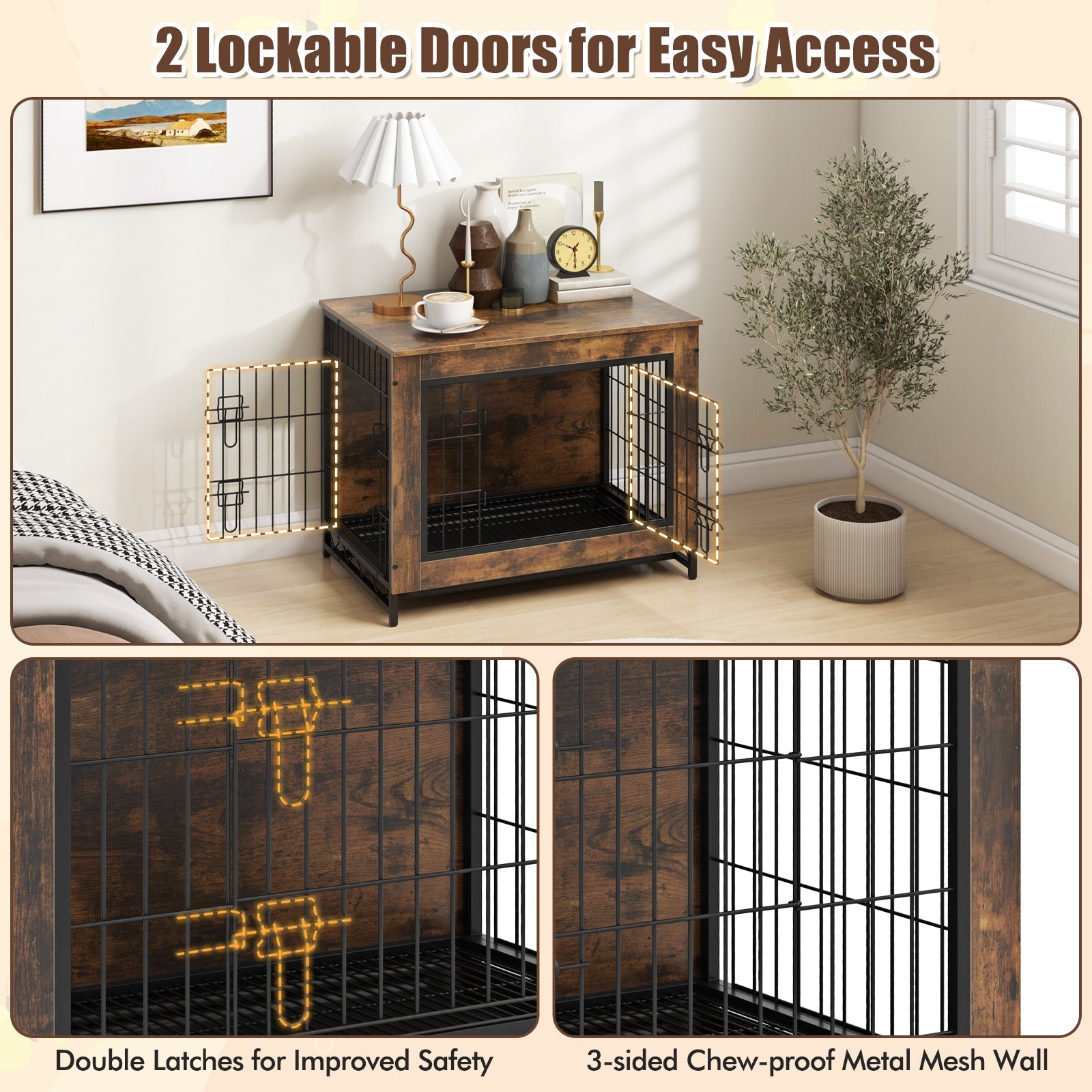 Dog Crate Furniture with Double Lockable Doors and Removable Pull-out Tray-S Dog Kennels at Gallery Canada