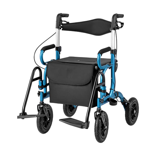 2-in-1 Foldable Rollator Walker with Seat abd 9 Inch Pneumatic Tires for Seniors, Navy Walkers & Rollators Navy at Gallery Canada