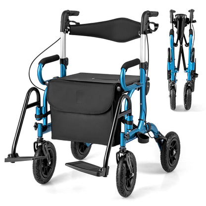 2-in-1 Foldable Rollator Walker with Seat abd 9 Inch Pneumatic Tires for Seniors, Navy Walkers & Rollators at Gallery Canada