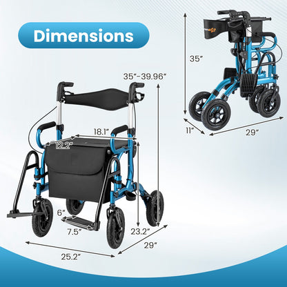 2-in-1 Foldable Rollator Walker with Seat abd 9 Inch Pneumatic Tires for Seniors, Navy Walkers & Rollators at Gallery Canada