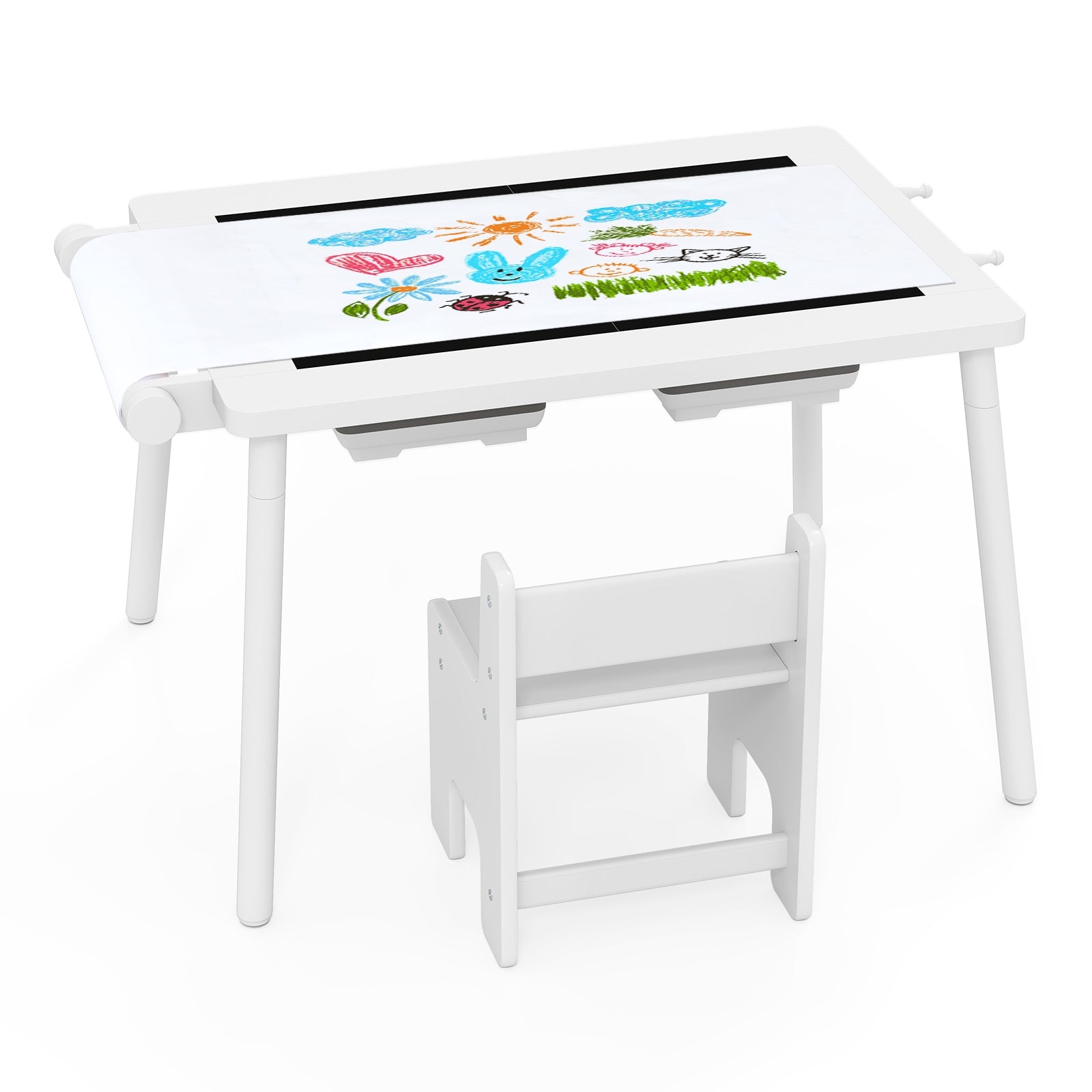 Sensory Table and Chair Set for Kids 2-8 with Foldable Bins, White Kids Table & Chair Sets White at Gallery Canada