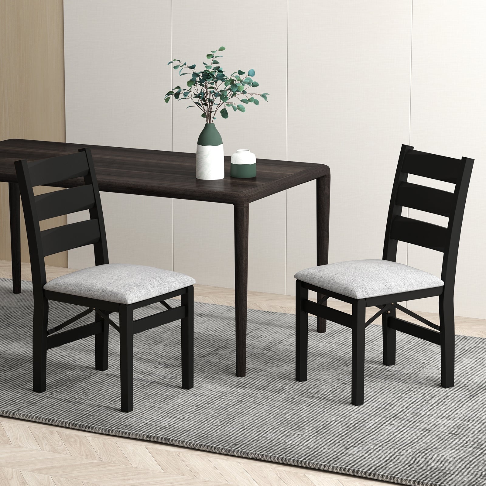 Modern Upholstered Folding Chairs Set of 2 with Comfy Backrest, Black Dining Chairs at Gallery Canada