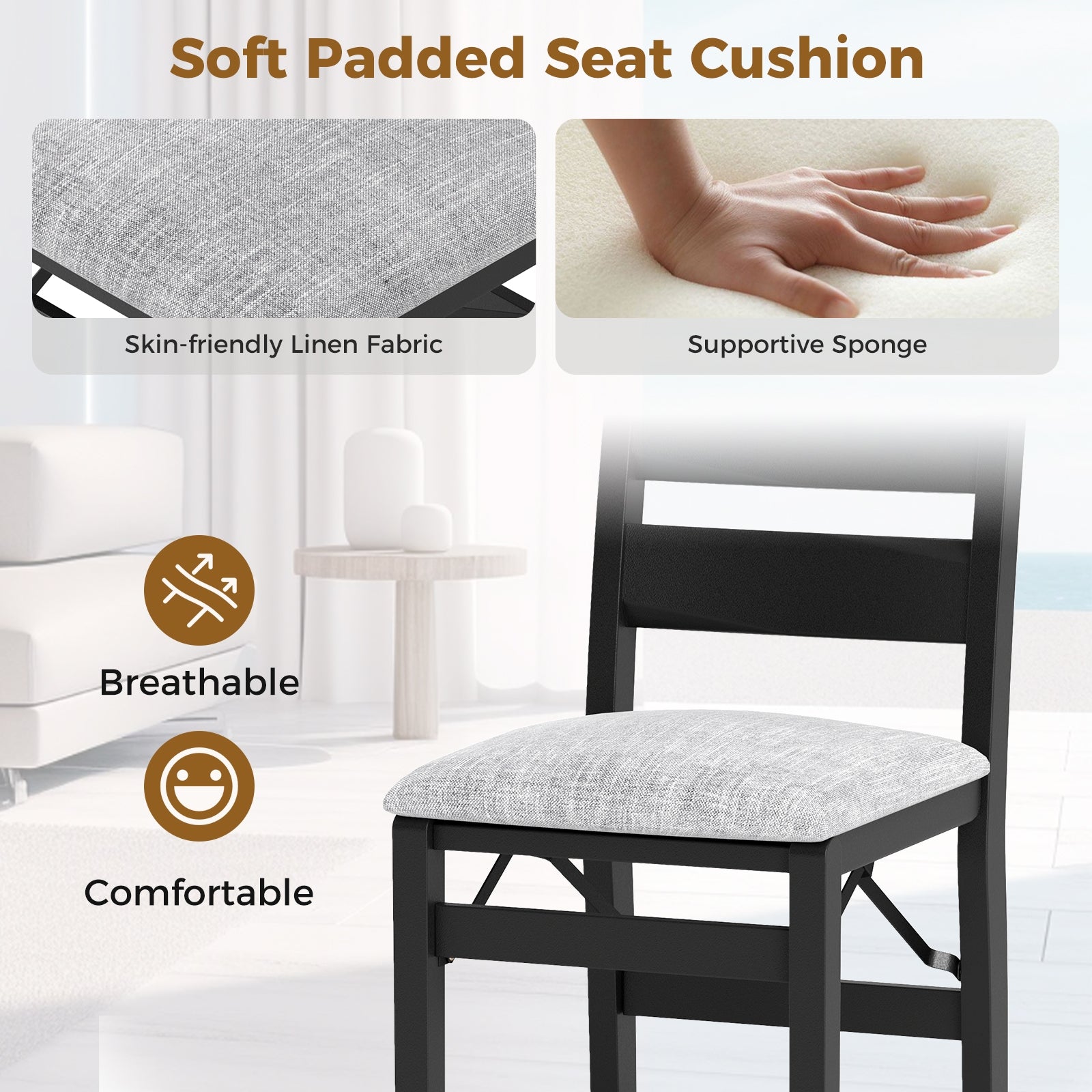 Modern Upholstered Folding Chairs Set of 2 with Comfy Backrest, Black Dining Chairs at Gallery Canada