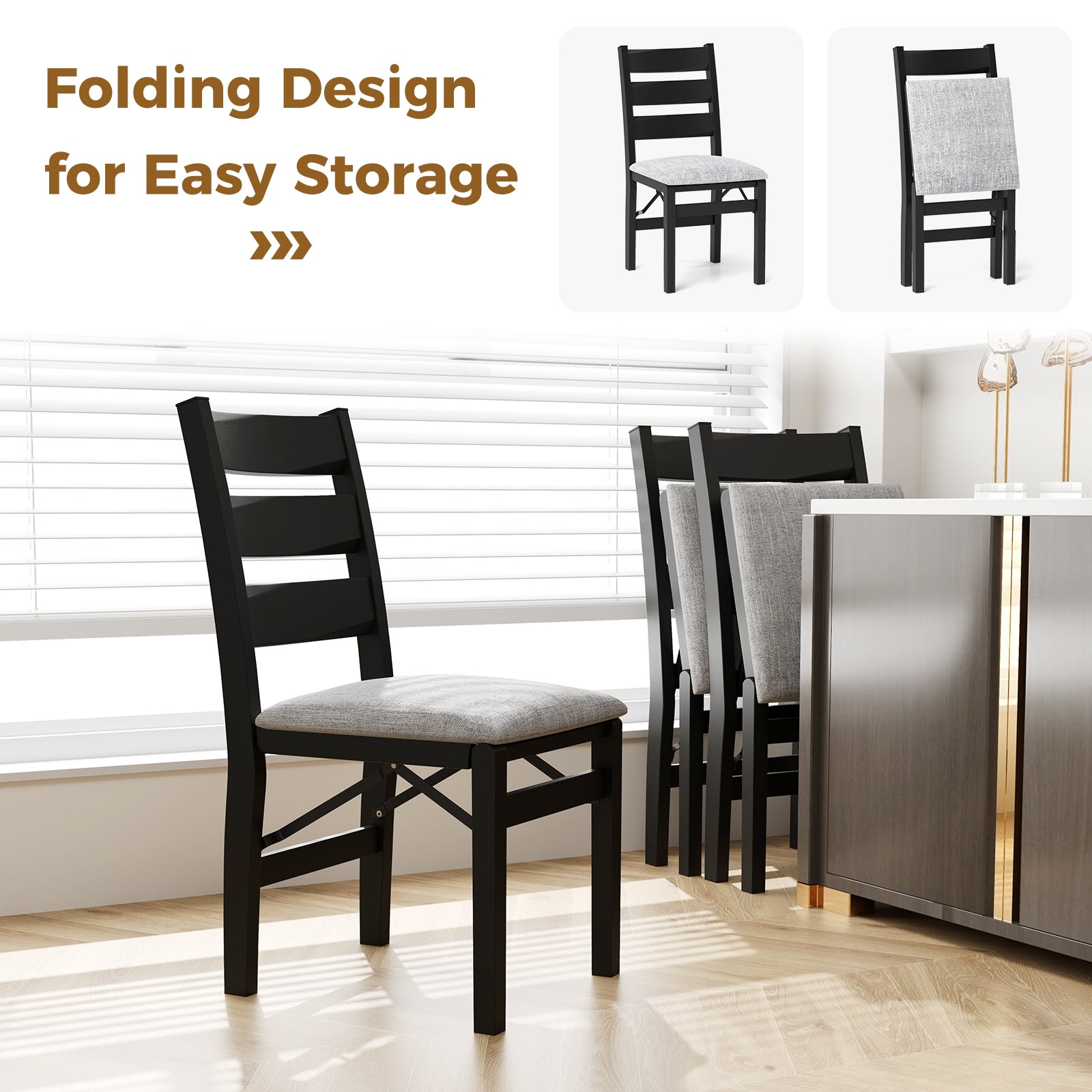 Modern Upholstered Folding Chairs Set of 2 with Comfy Backrest, Black Dining Chairs at Gallery Canada