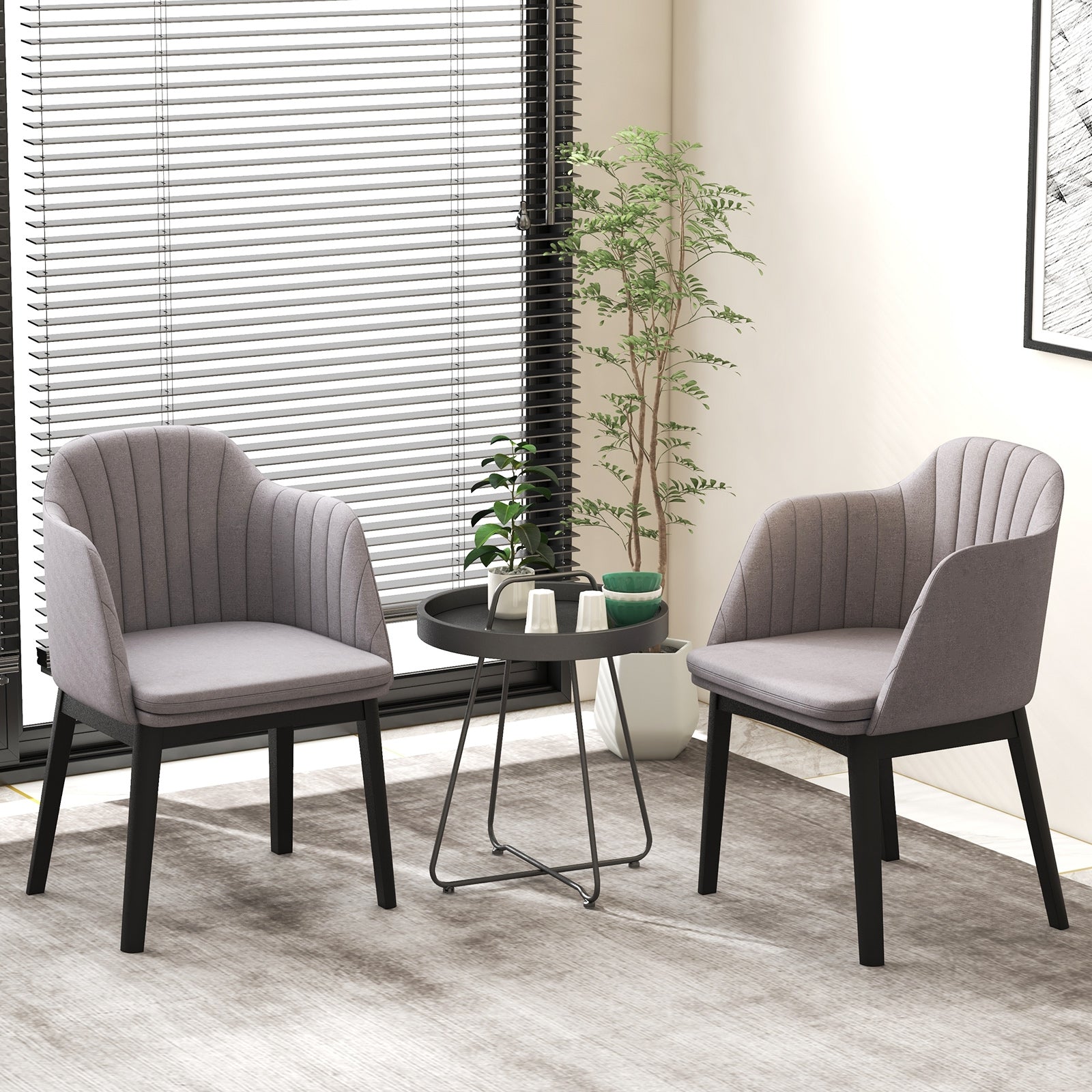 Upholstered Velvet Accent Modern Dining Chairs Set of 2 with Curved Backrests-Grey, Gray Dining Chairs at Gallery Canada