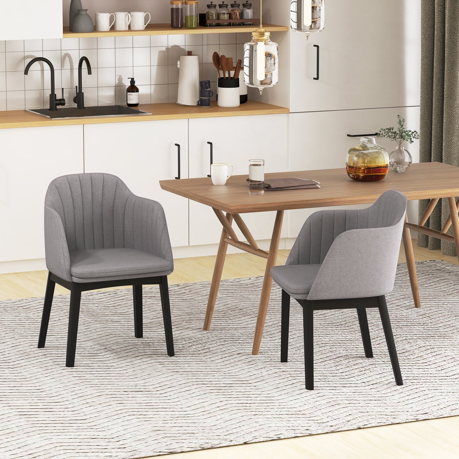 Upholstered Velvet Accent Modern Dining Chairs Set of 2 with Curved Backrests-Grey, Gray Dining Chairs at Gallery Canada