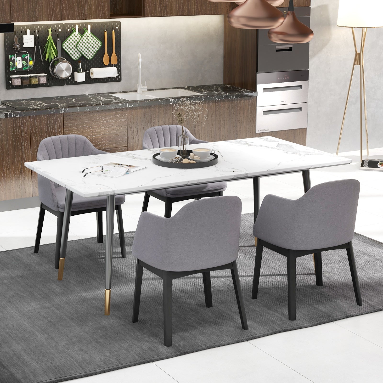 Upholstered Velvet Accent Modern Dining Chairs Set of 2 with Curved Backrests-Grey, Gray Dining Chairs at Gallery Canada