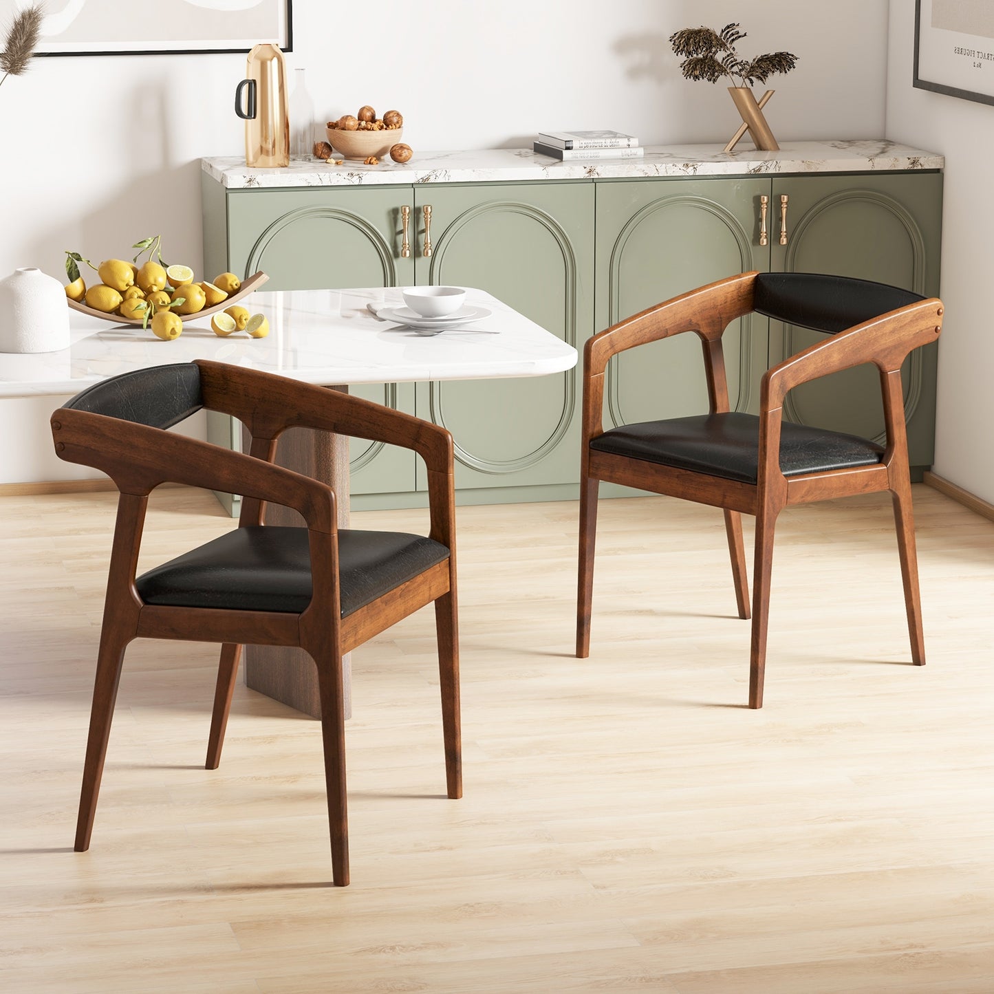 Upholstered Armchairs Set of 2 with Cozy Backrest and Padded Seat Cushion, Brown Dining Chairs at Gallery Canada