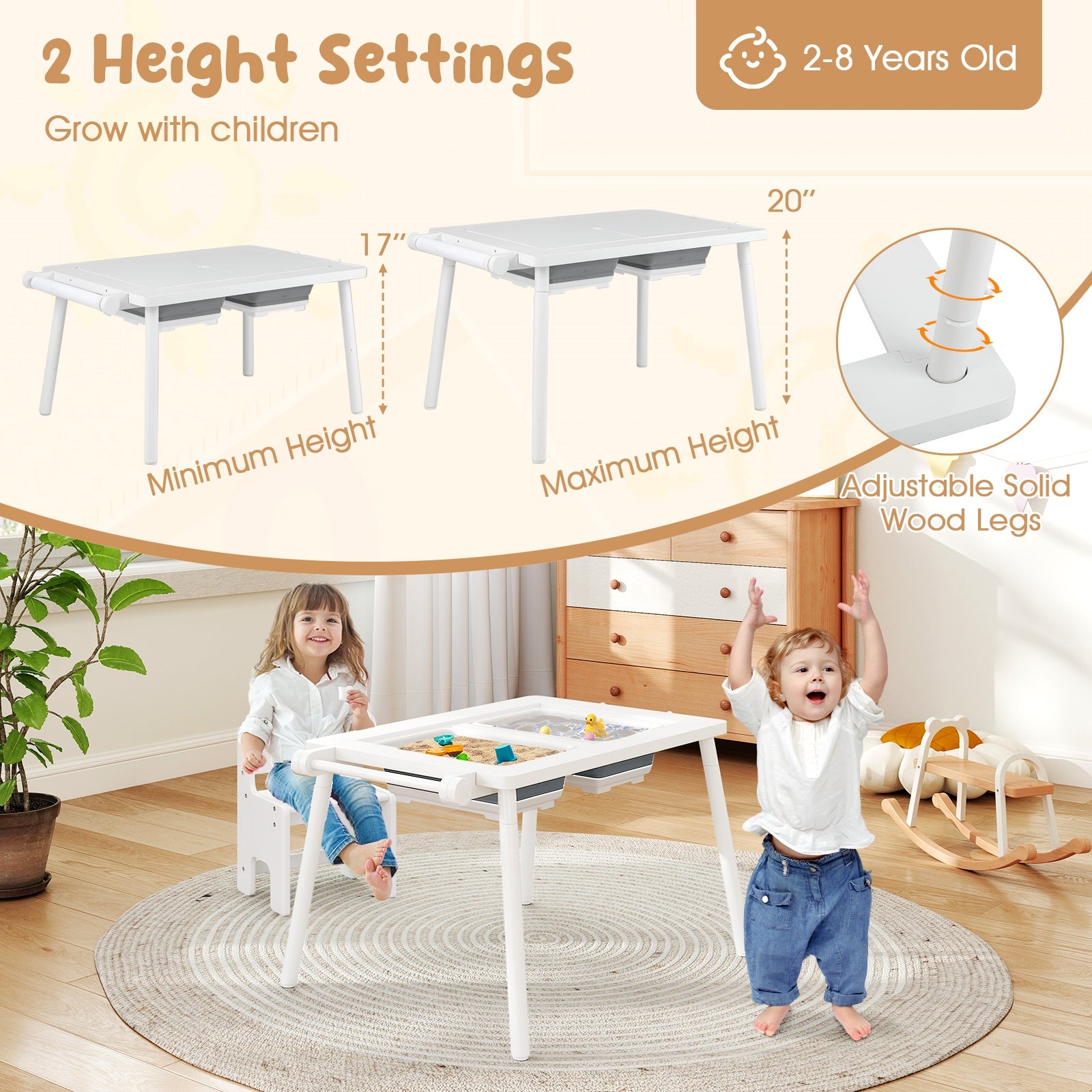 Sensory Table and Chair Set for Kids 2-8 with Foldable Bins, White Kids Table & Chair Sets at Gallery Canada