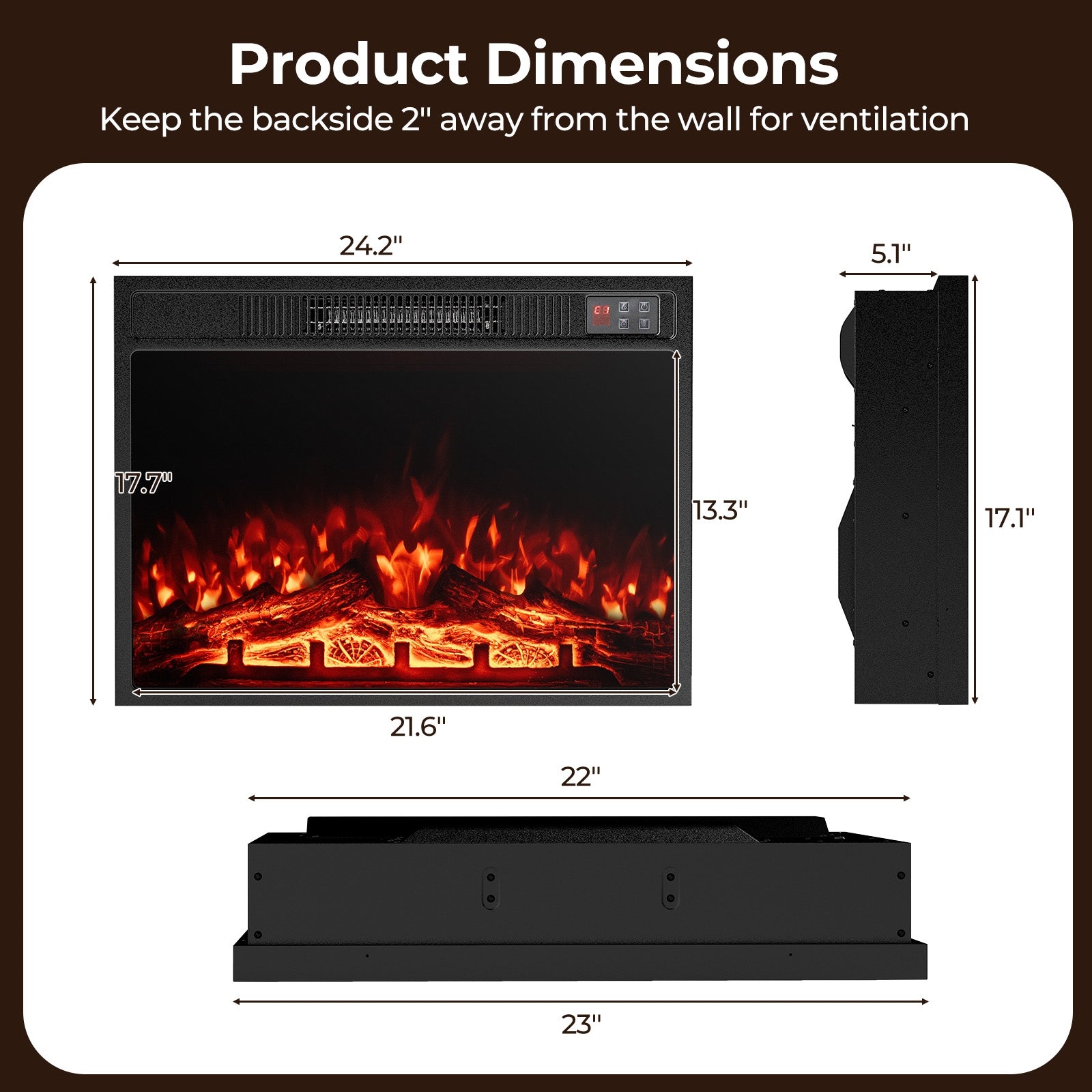 23 Inch Electric Fireplace Insert Fireplace Heater with Adjustable Flame Color, Black Fireplaces at Gallery Canada