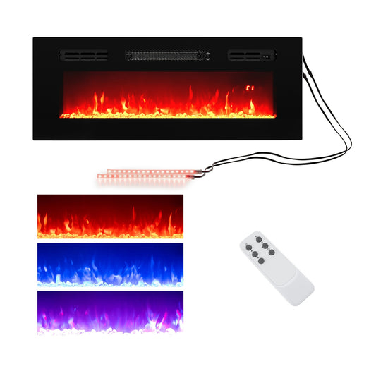 36 Inches Electric Fireplace Heater, Recessed, LED Lights, Remote, Black Fireplaces Black at Gallery Canada