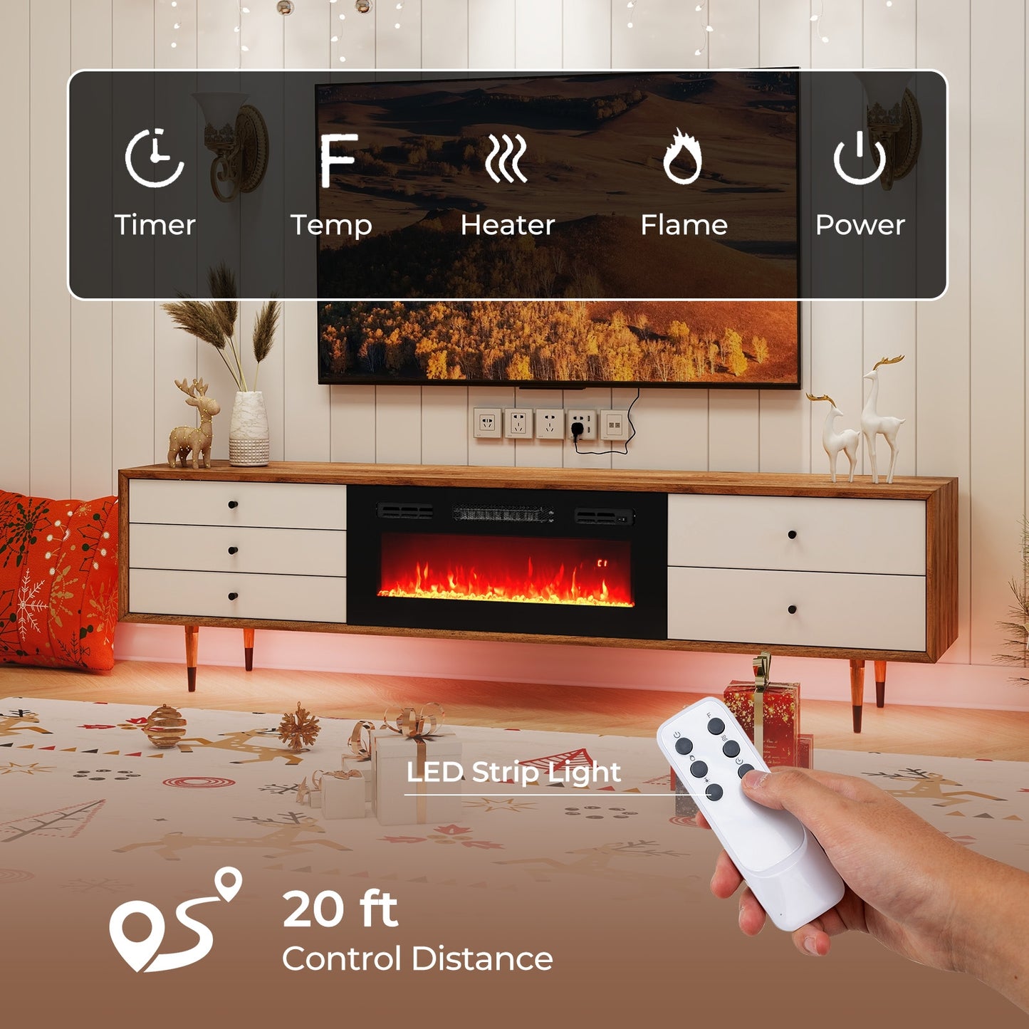 36 Inches Electric Fireplace Heater Recessed with LED Strip Lights and Remote Control, Black Fireplaces at Gallery Canada