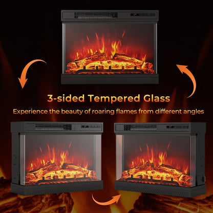 24 Inch 3-Sided Glass Electric Fireplace Heater, Remote Control, Black Fireplaces at Gallery Canada
