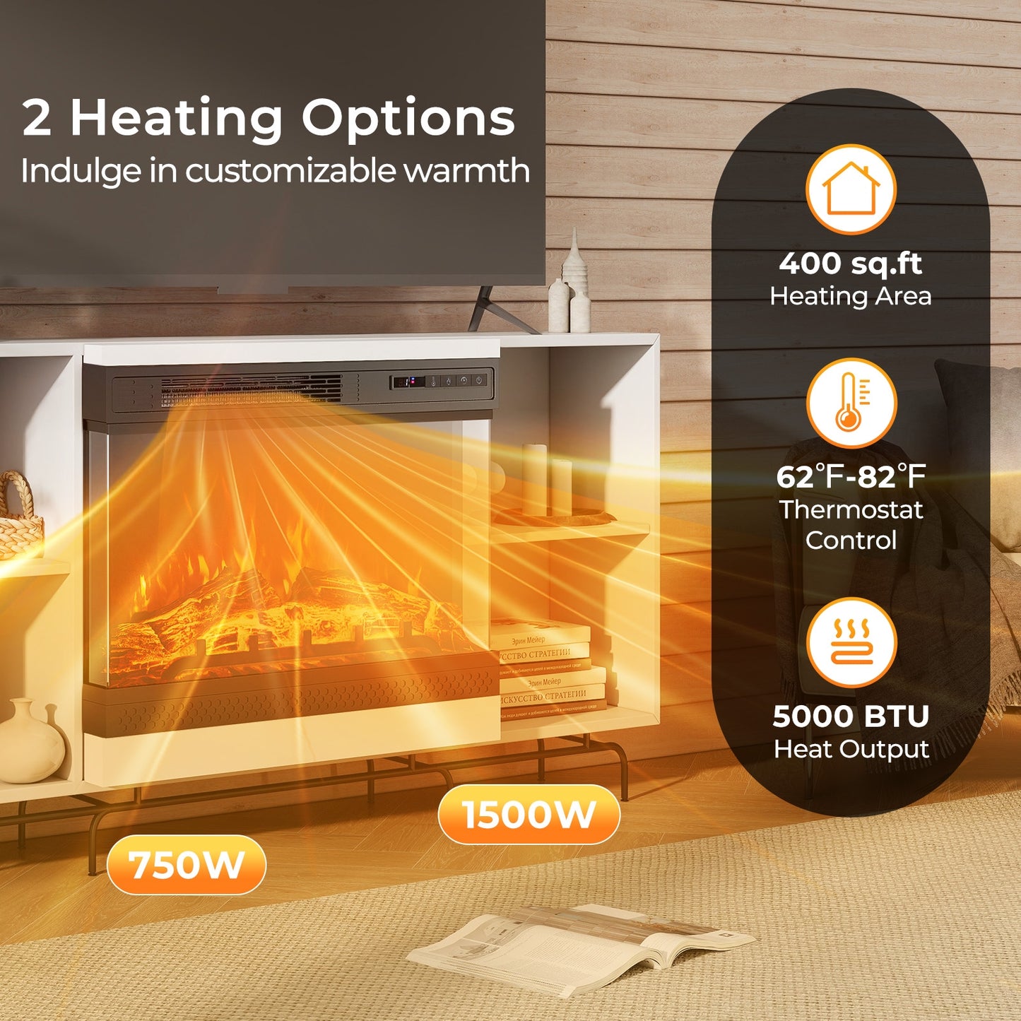 24 Inch 3-Sided Glass Electric Fireplace Heater, Remote Control, Black Fireplaces at Gallery Canada