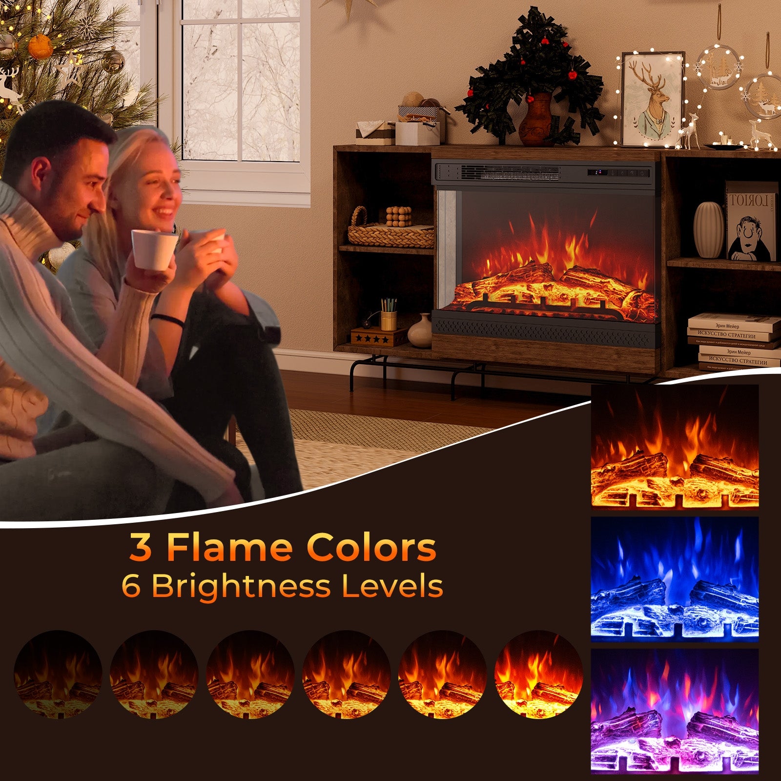 24 Inch 3-Sided Glass Electric Fireplace Heater, Remote Control, Black Fireplaces at Gallery Canada