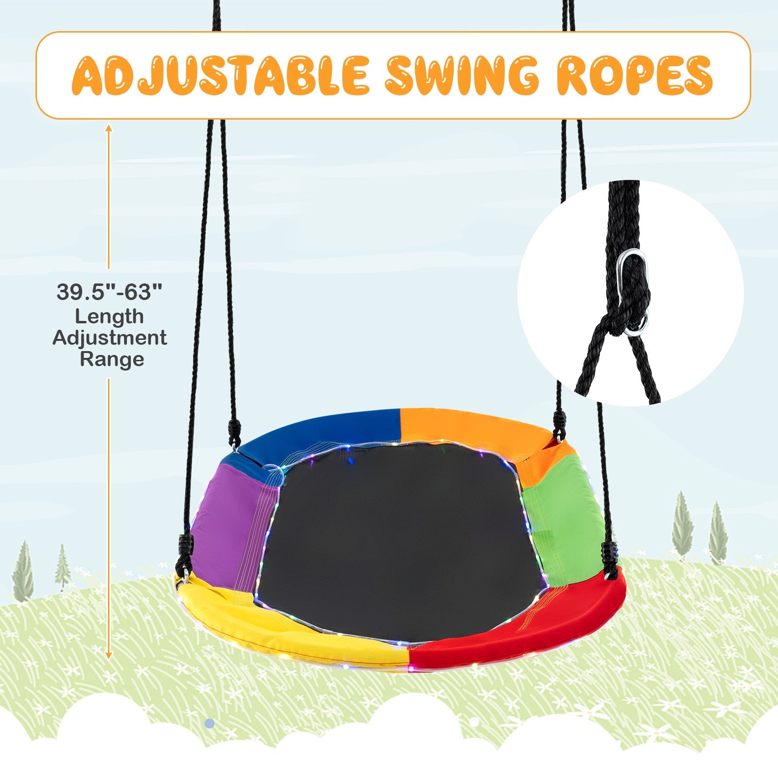 60 Inches Saucer Swing with LED Lights for Kids and Adults, Multicolor Swing & Playsets at Gallery Canada