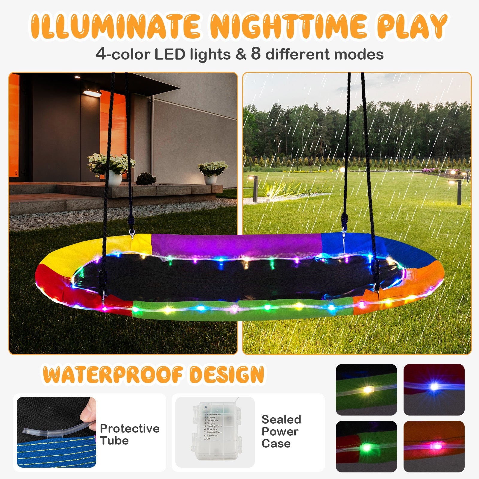60 Inches Saucer Swing with LED Lights for Kids and Adults, Multicolor Swing & Playsets at Gallery Canada