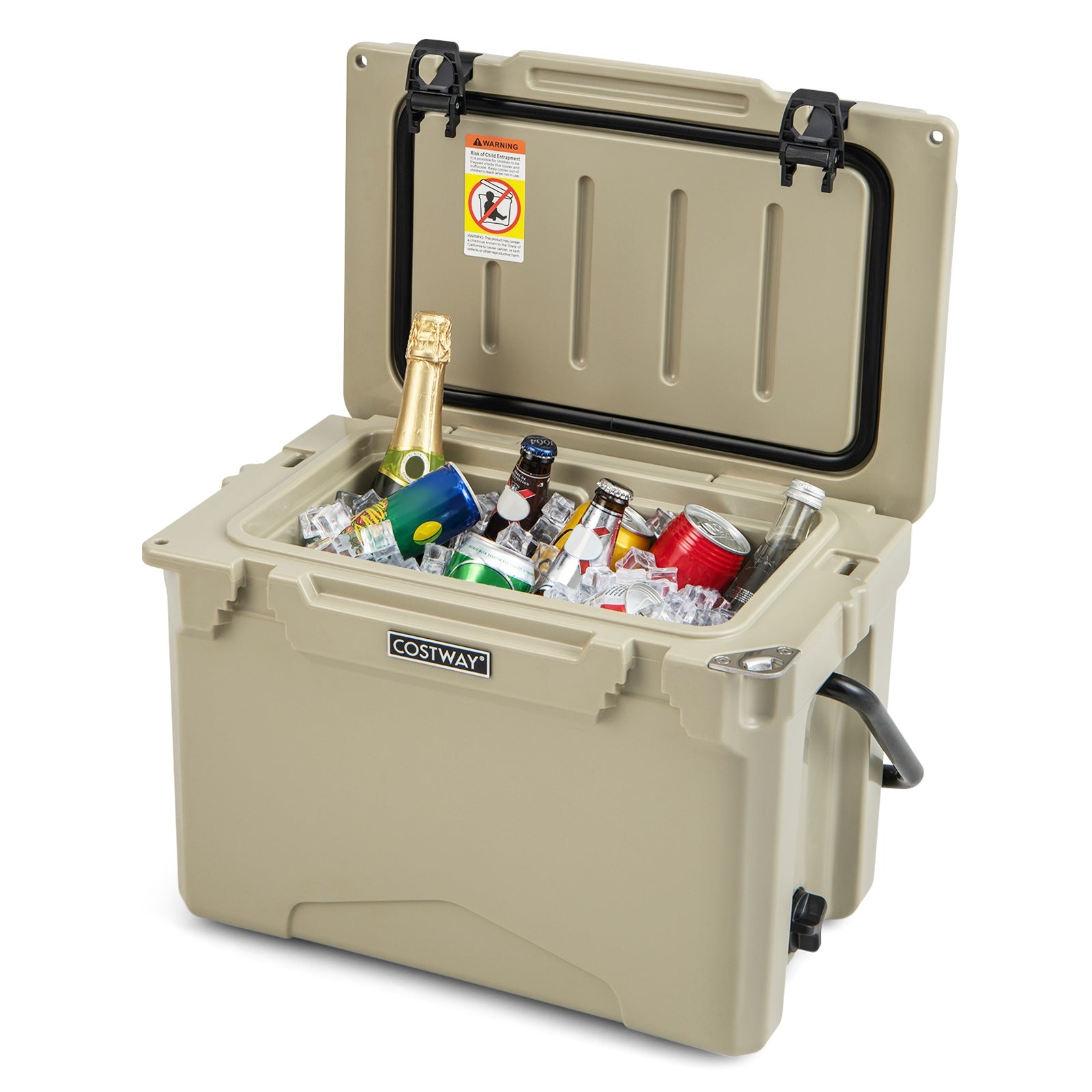 25 QT Hard Cooler with Aluminum Handle and Integrated Cup Holders, Tan Coolers at Gallery Canada