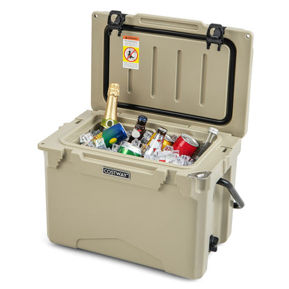 25 QT Hard Cooler with Aluminum Handle and Integrated Cup Holders, Tan Coolers at Gallery Canada