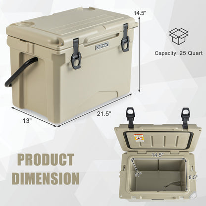 25 QT Hard Cooler with Aluminum Handle and Integrated Cup Holders, Tan Coolers at Gallery Canada