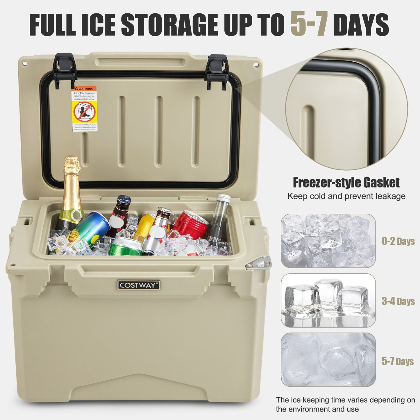 25 QT Hard Cooler with Aluminum Handle and Integrated Cup Holders, Tan Coolers at Gallery Canada