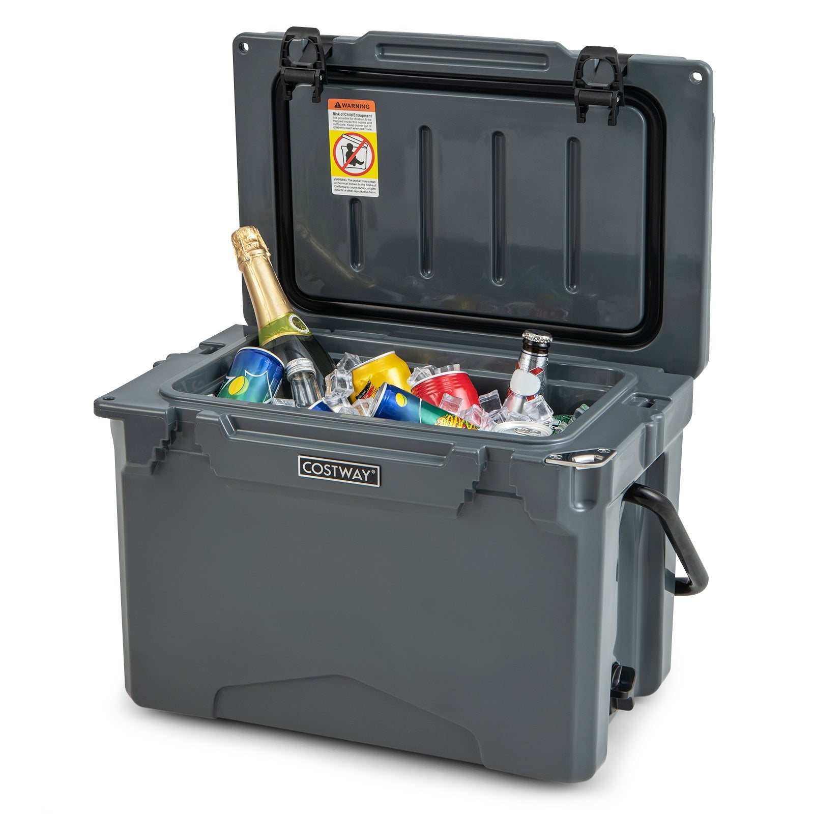 25 QT Hard Cooler with Aluminum Handle and Integrated Cup Holders, Gray Coolers at Gallery Canada