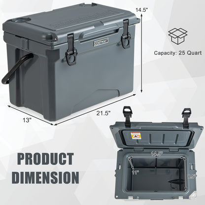25 QT Hard Cooler with Aluminum Handle and Integrated Cup Holders, Gray Coolers at Gallery Canada
