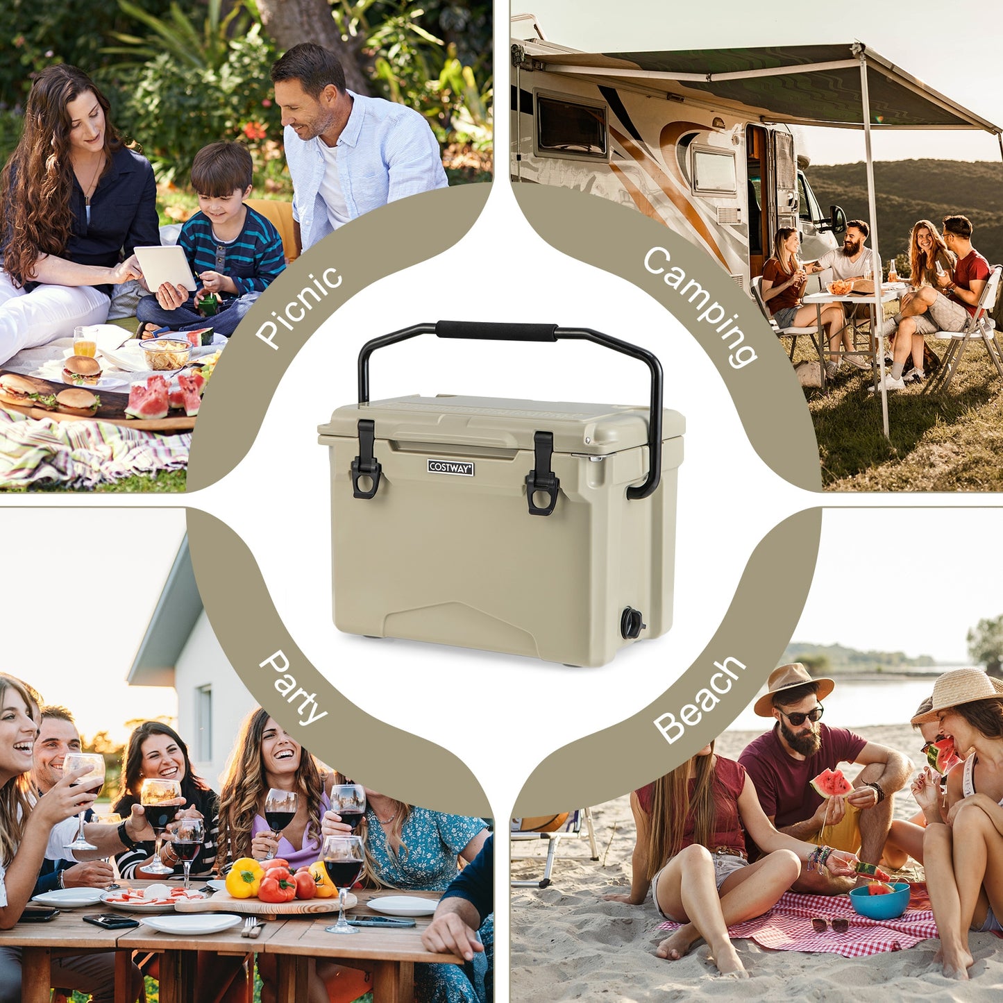 25 QT Hard Cooler with Aluminum Handle and Integrated Cup Holders, Tan Coolers at Gallery Canada