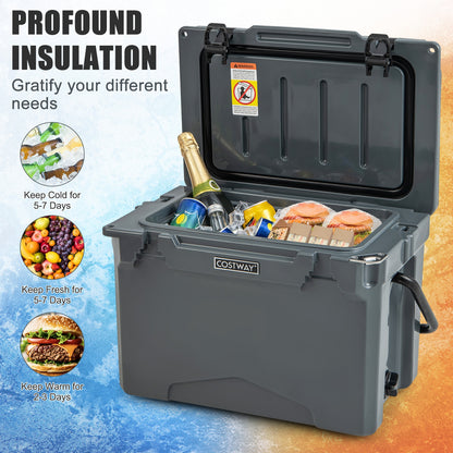 25 QT Hard Cooler with Aluminum Handle and Integrated Cup Holders, Gray Coolers at Gallery Canada
