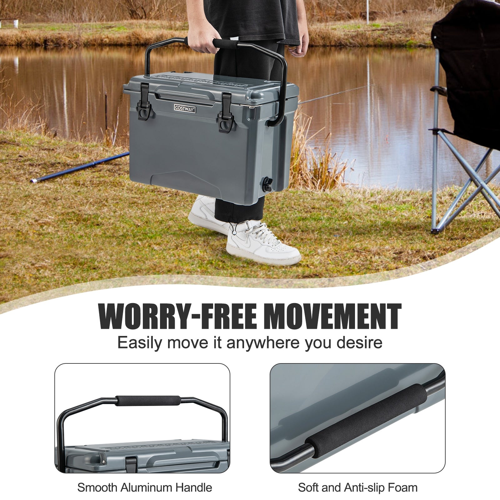 25 QT Hard Cooler with Aluminum Handle and Integrated Cup Holders, Gray Coolers at Gallery Canada