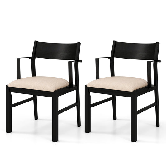 Contoured Backrest Padded Seat Dining Chair Set Of 2, Beige Dining Chairs Beige at Gallery Canada