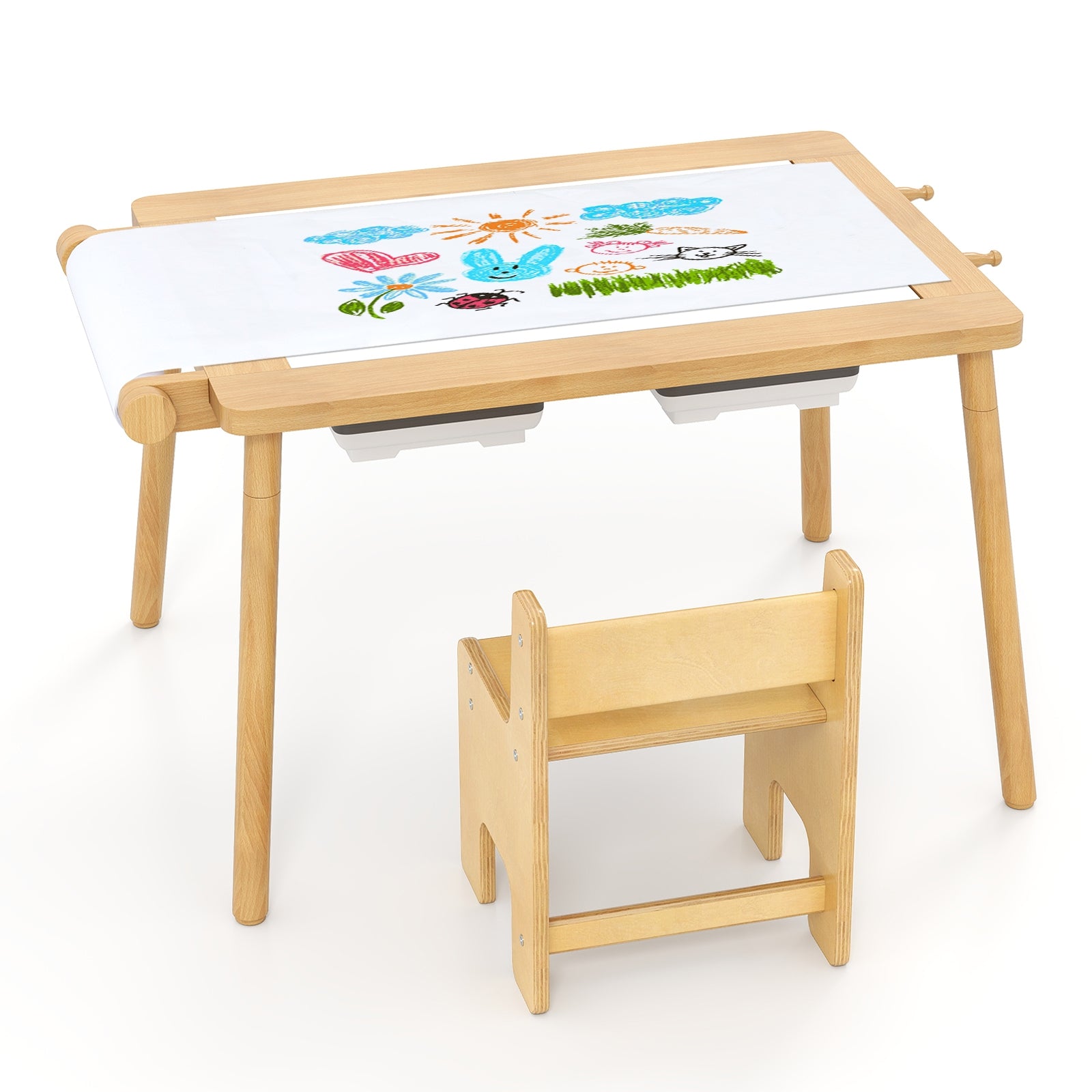 Sensory Table and Chair Set for Kids 2-8 with Foldable Bins, Natural Kids Table & Chair Sets at Gallery Canada