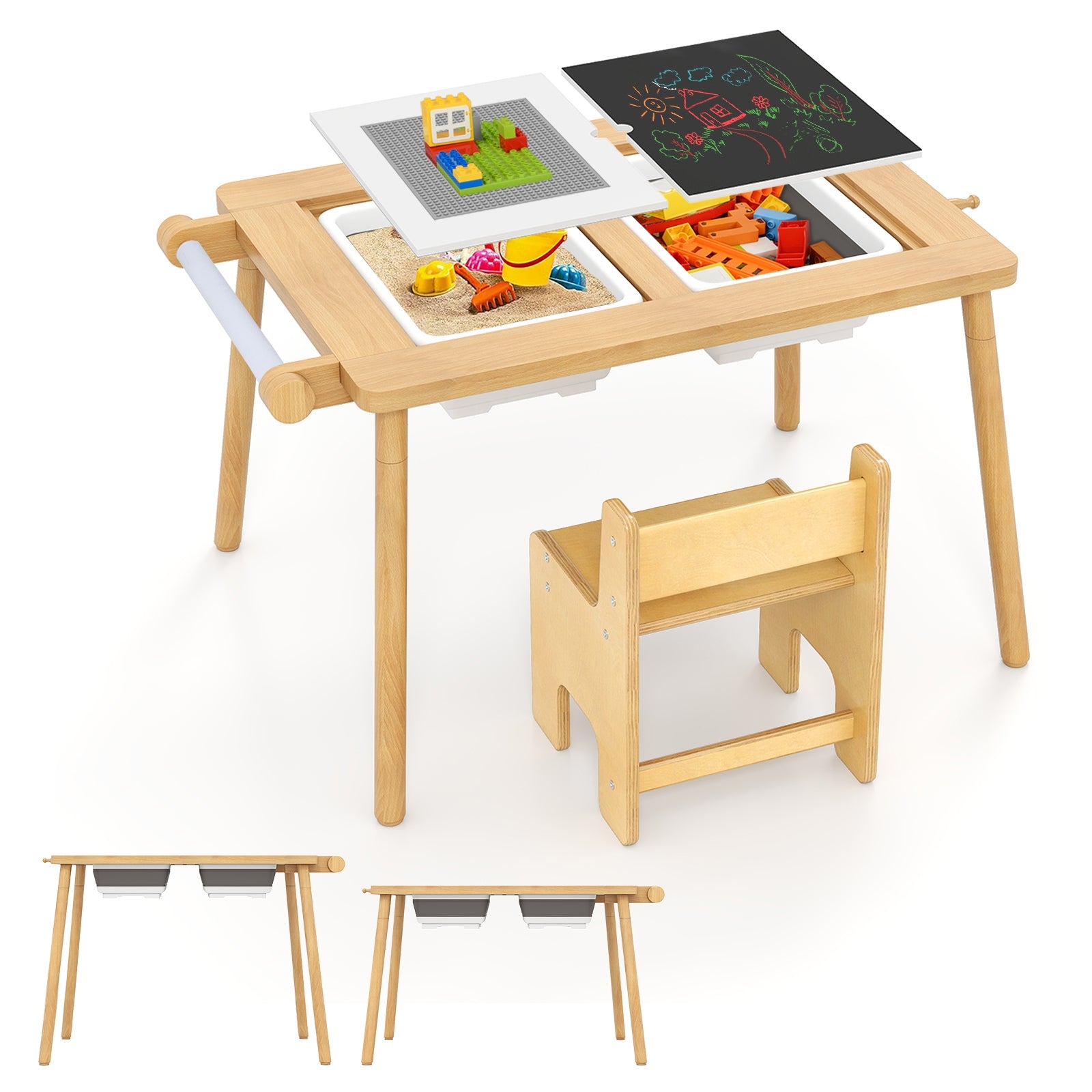 Sensory Table and Chair Set for Kids 2-8 with Foldable Bins, Natural Kids Table & Chair Sets at Gallery Canada