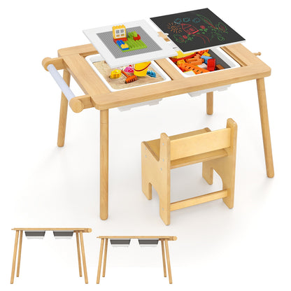 Sensory Table and Chair Set for Kids 2-8 with Foldable Bins, Natural Kids Table & Chair Sets at Gallery Canada