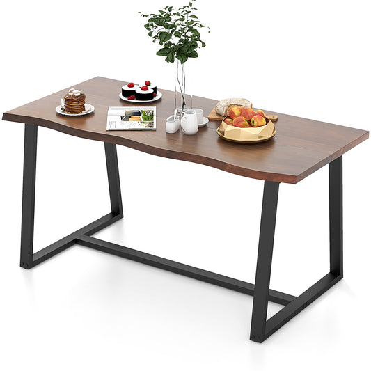63" Large Dining Table, Wavy Edge, Heavy-Duty Metal Frame, Coffee Dining Tables Coffee at Gallery Canada