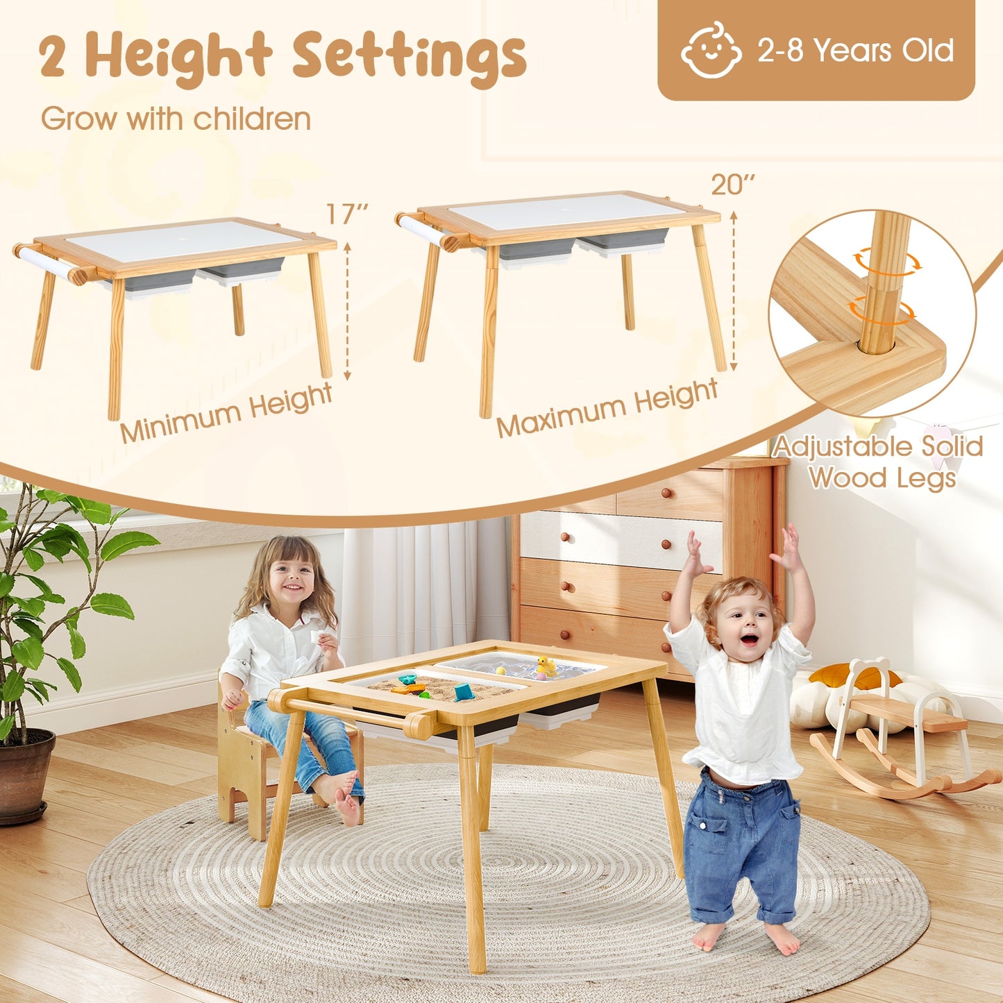 Sensory Table and Chair Set for Kids 2-8 with Foldable Bins, Natural Kids Table & Chair Sets at Gallery Canada